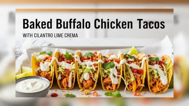 Baked Buffalo Chicken Tacos with Cilantro Lime Crema | Easy Dinner