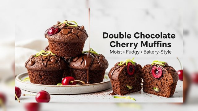 Double Chocolate Cherry Zucchini Muffins | Moist & Healthy