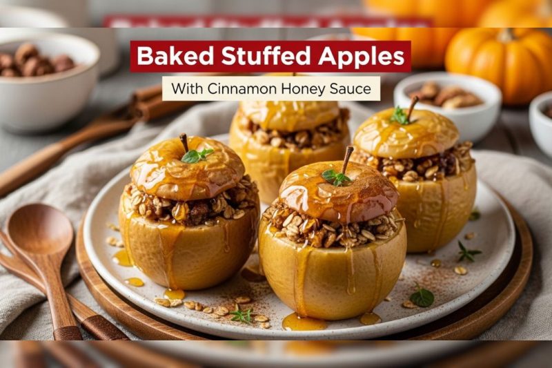Baked Stuffed Apples with Cinnamon Honey Sauce | Healthy Dessert