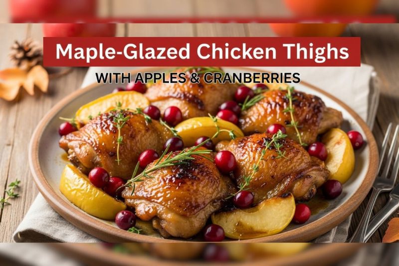 Roasted Maple Glazed Chicken Thighs with Apples & Cranberries