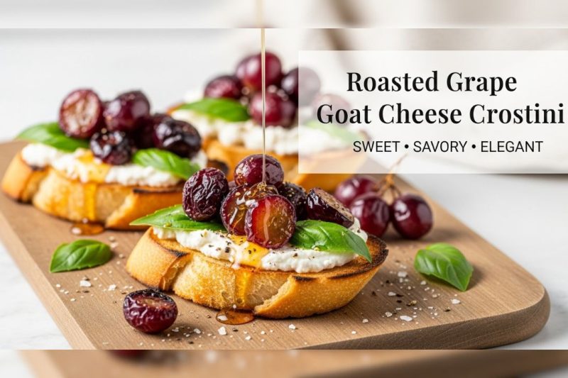 Roasted Grape and Goat Cheese Crostini with Fresh Basil