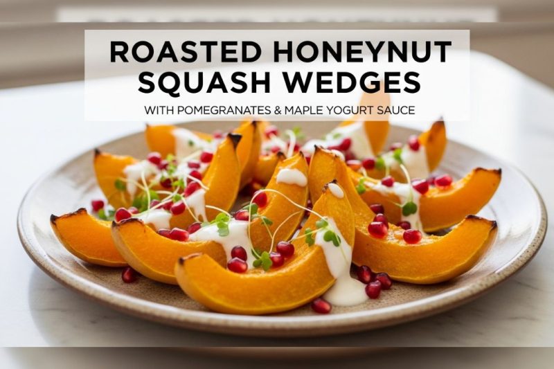 Roasted Honeynut Squash Wedges with Pomegranate and Maple Yogurt Sauce