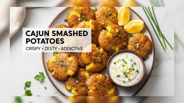 Crispy Cajun Smashed Potatoes with Lemon Garlic Sauce