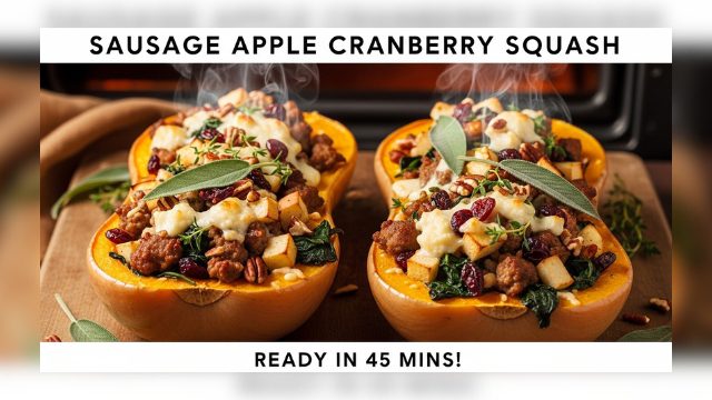 Sausage Apple Cranberry Stuffed Butternut Squash | Easy Fall Dinner