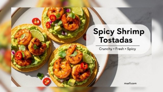 Spicy Shrimp and Guacamole Tostadas