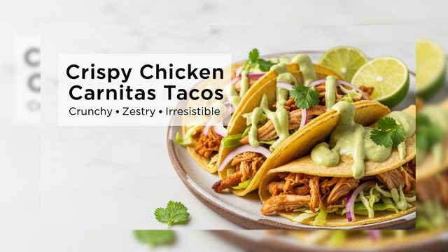 Crispy Chicken Carnitas Tacos | Avocado Cilantro Lime Sauce