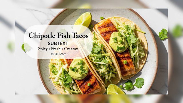 Chipotle Rubbed Fish Tacos with Cilantro Lime Slaw & Avocado Sauce