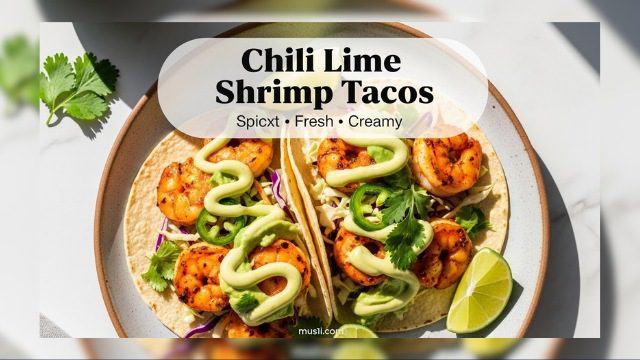 Chili Lime Shrimp Tacos with Avocado Jalapeno Crema | 15-Minute Meal