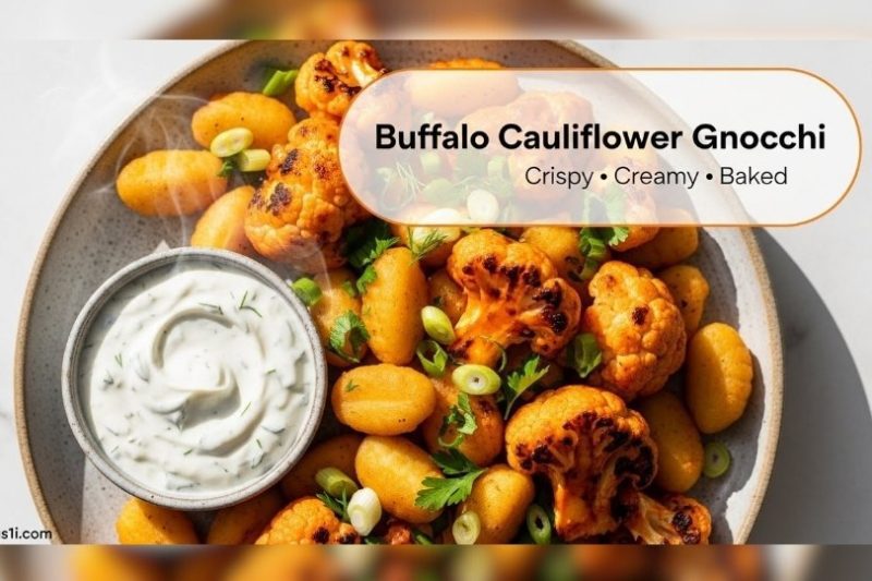 Baked Buffalo Cauliflower Gnocchi with Yogurt Ranch