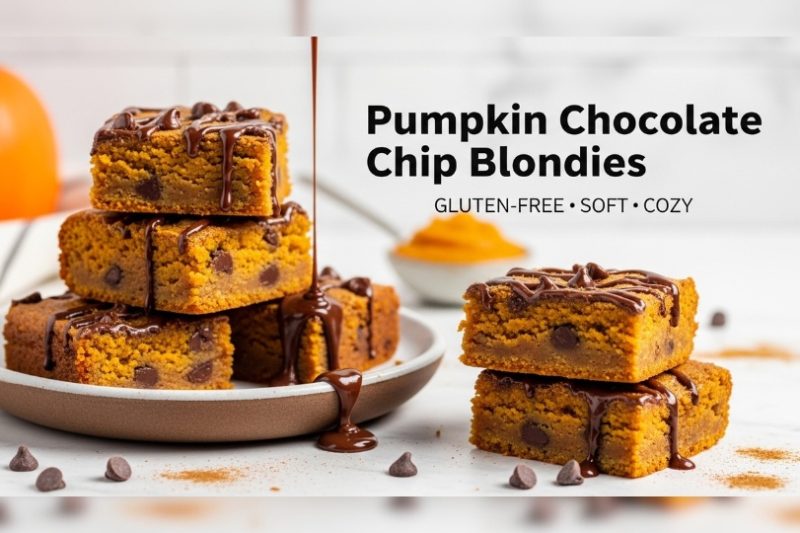 Gluten-Free Pumpkin Chocolate Chip Blondies | Soft & Chewy