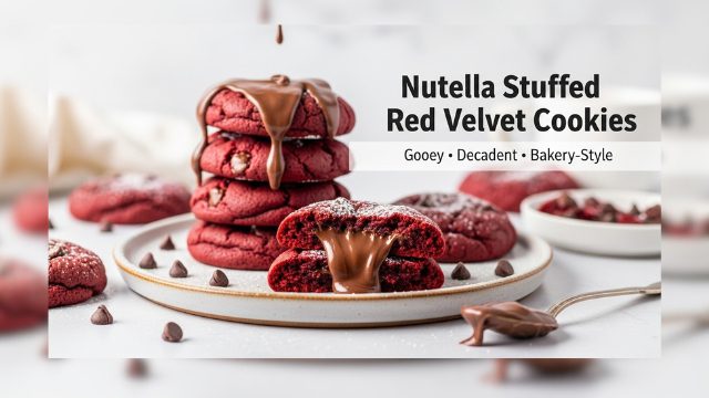 Nutella Stuffed Red Velvet Chocolate Chip Cookies | Decadent & Fudgy