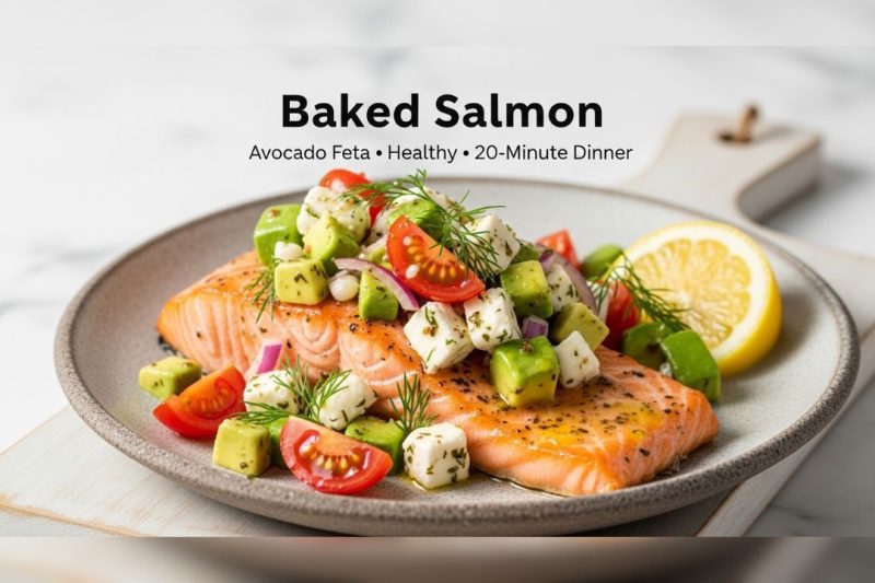 Baked Salmon with Avocado Feta – Fresh & Healthy 20-Min Meal