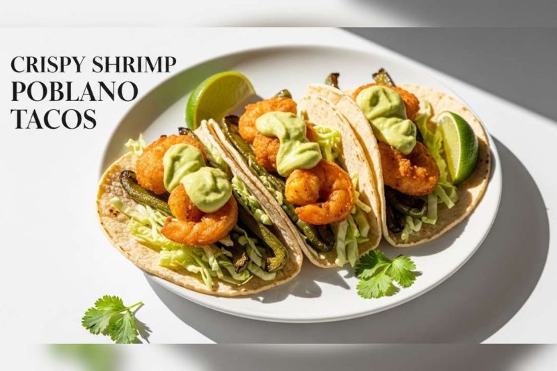 Crispy Shrimp Poblano Tacos with Avocado Cilantro Sauce (Easy + Restaurant-Style)