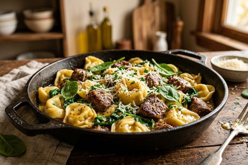 Garlic Butter Beef and Spinach Tortellini (Quick & Creamy Dinner Recipe)