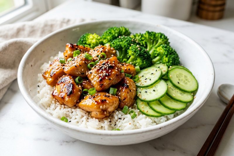 Glazed Chicken Rice Bowl with Broccoli & Cucumber | Fresh & Healthy