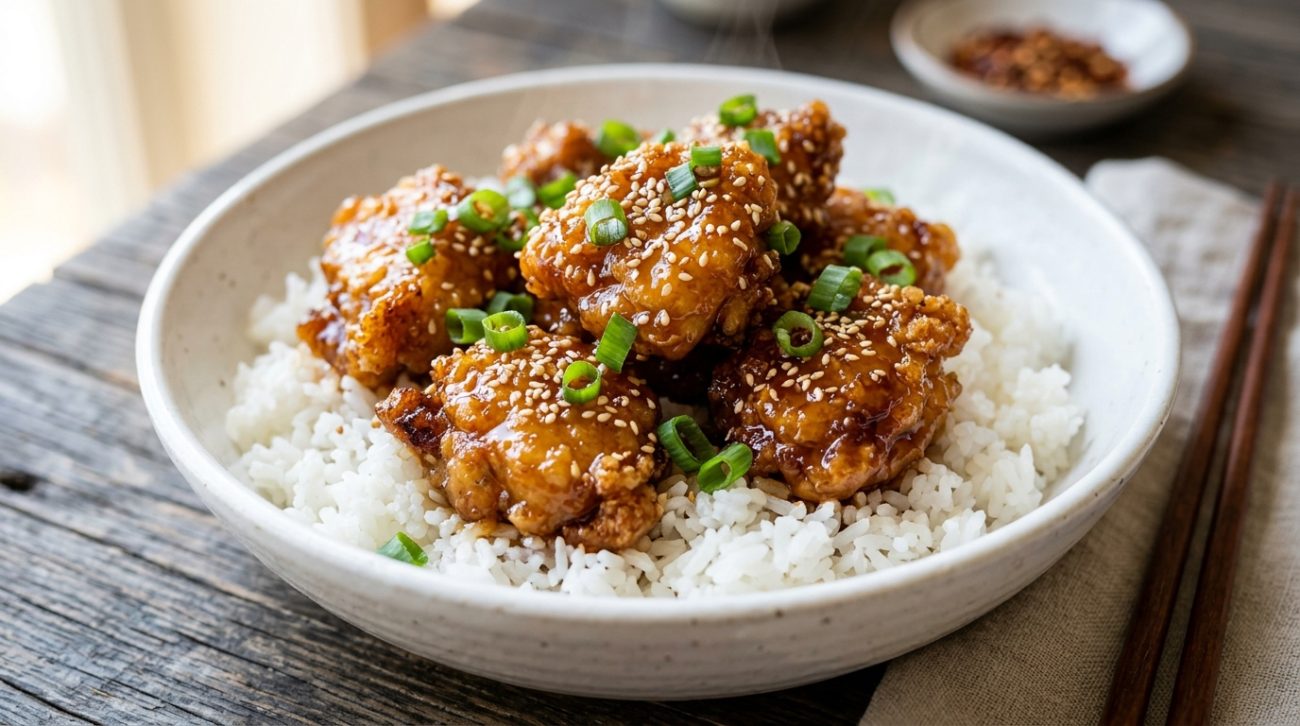 The best 15-minute honey garlic chicken recipe. Crispy chicken tossed in a sticky, sweet garlic sauce served over fluffy steamed rice. A family favorite dinner!