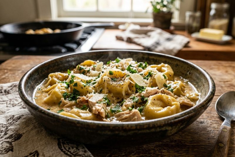 Creamy Chicken Tortellini in Southern Garlic Gravy (Easy Comfort Food Recipe)