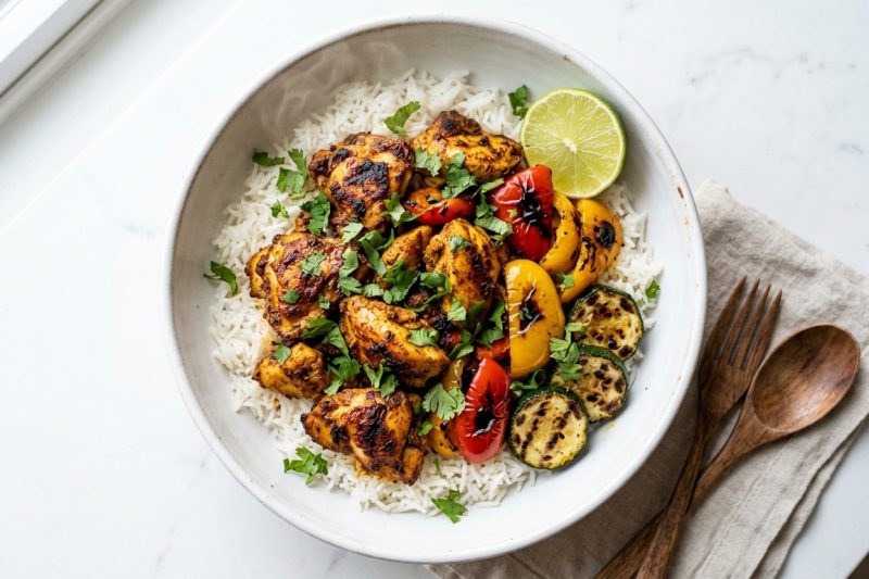 Spiced Chicken Veggie Bowl with Fluffy Rice | Easy Meal Prep