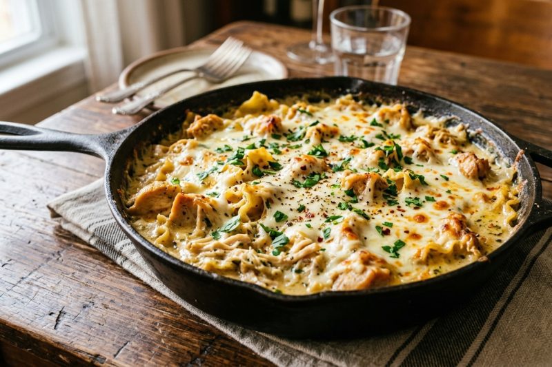 Creamy Skillet Chicken Lasagna with Garlic Sauce – Easy Comfort Dinner