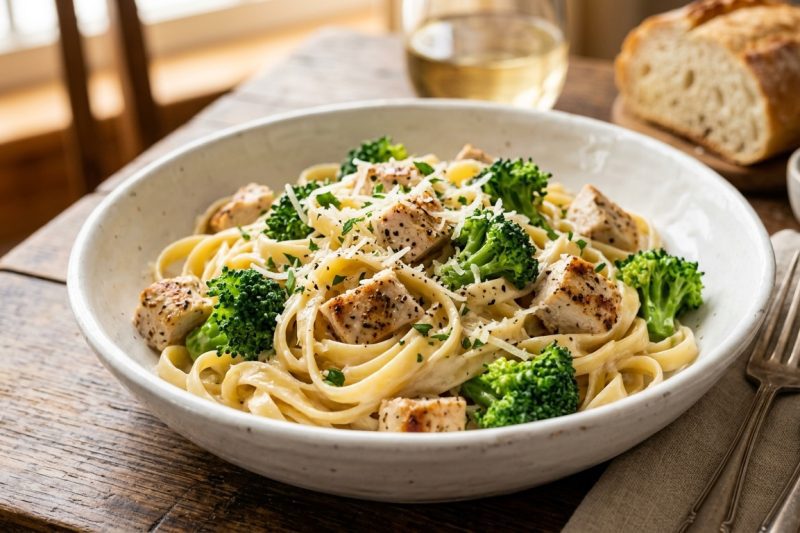 Creamy Garlic Chicken Alfredo with Broccoli (Easy One-Pan Pasta Recipe)