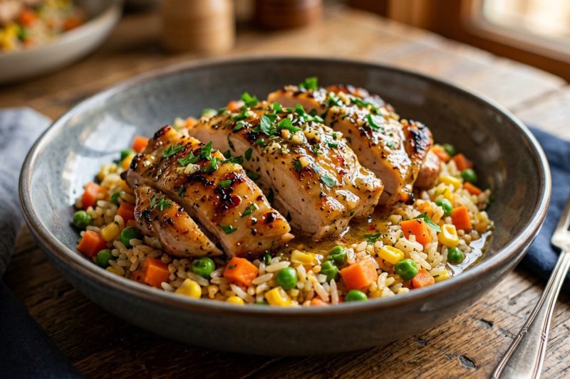 Epic Garlic Butter Chicken with Veggie Medley Rice (Easy One-Pan Dinner)