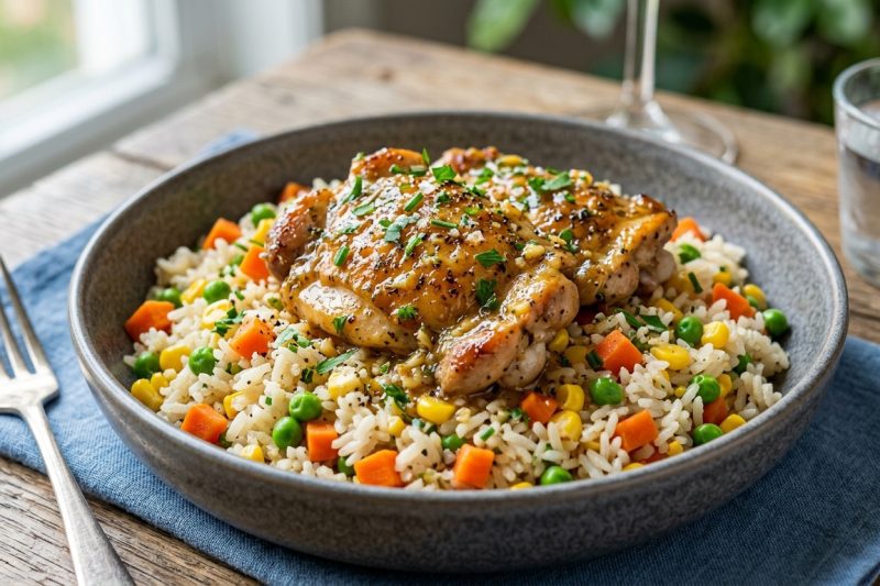 Epic Garlic Butter Chicken with Veggie Medley Rice (Easy One-Pan Dinner)