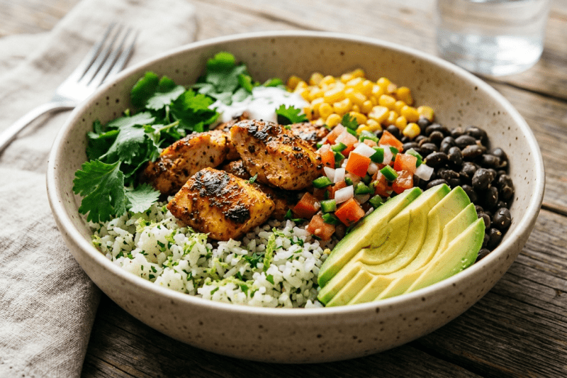 High Protein Chicken Burrito Bowl Recipe – Easy 30 Minute Meal