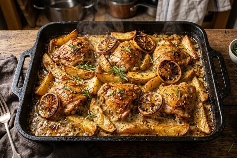 Creamy Garlic Chicken Traybake with Roasted Potatoes