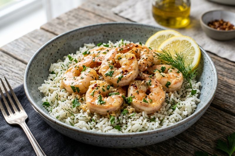 Creamy Garlic Butter Shrimp Bowl with Herb Rice (Easy & Flavorful Dinner)