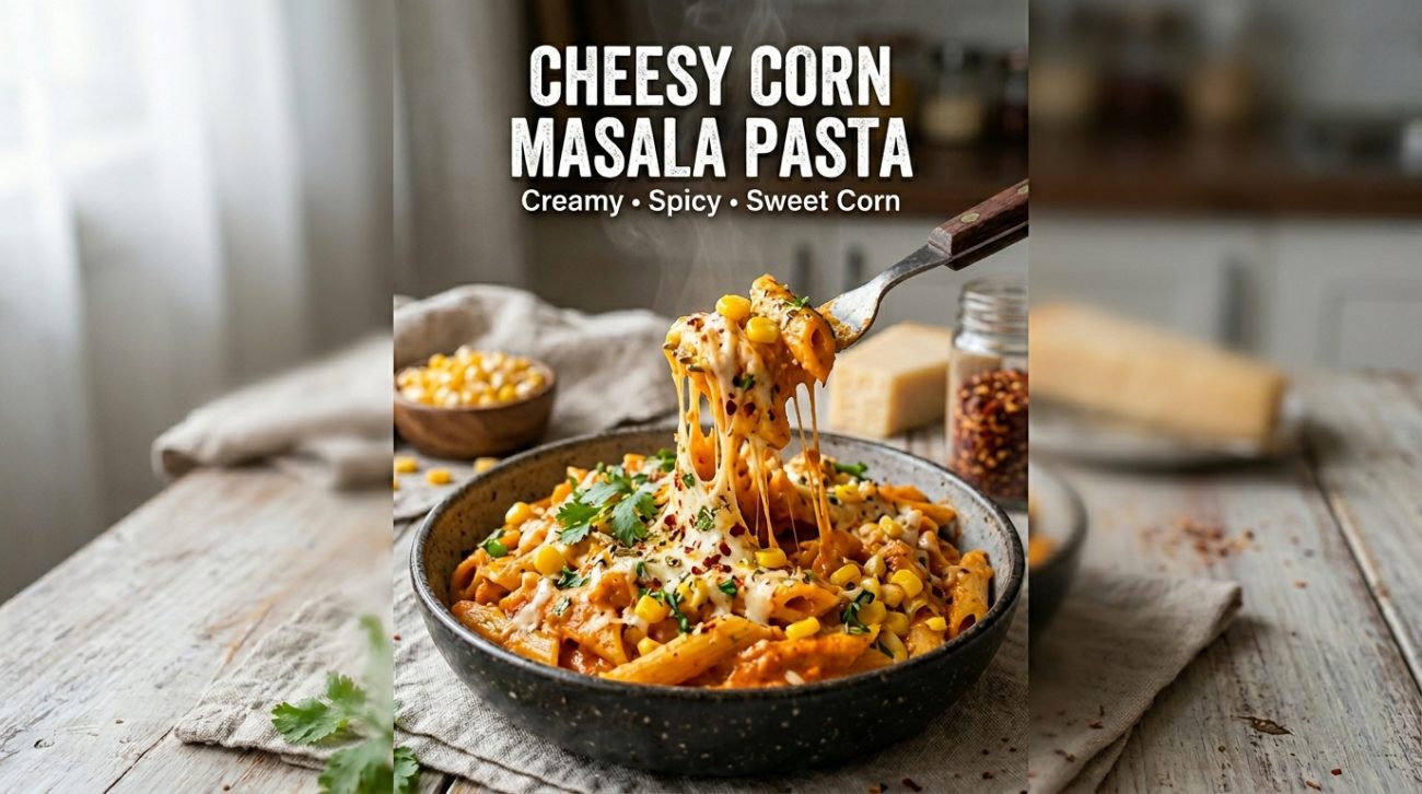 Cheesy Corn Masala Pasta Recipe | Creamy & Spicy Fusion Pasta