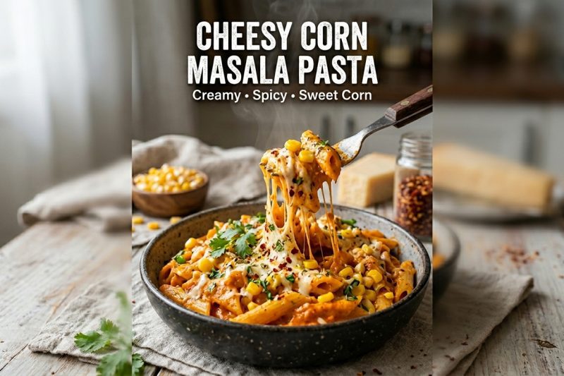 Cheesy Corn Masala Pasta Recipe | Creamy & Spicy Fusion Pasta