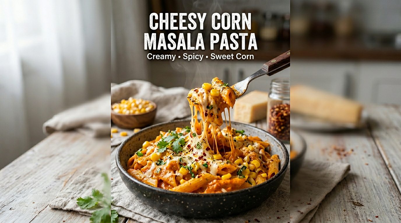 Cheesy Corn Masala Pasta Recipe | Creamy & Spicy Fusion Pasta