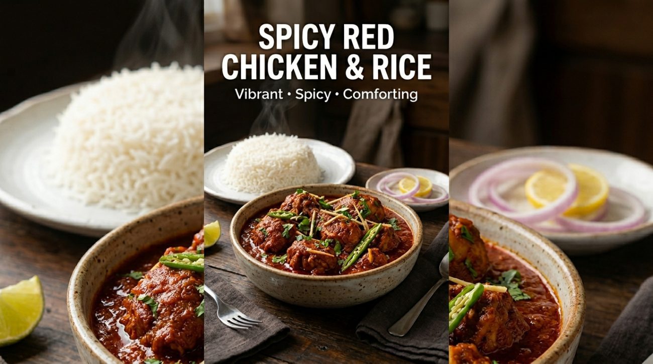 Spicy Red Chicken Recipe with Fluffy Boiled Rice | Easy Lunch Idea