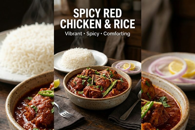 Spicy Red Chicken Recipe with Fluffy Boiled Rice | Easy Lunch Idea