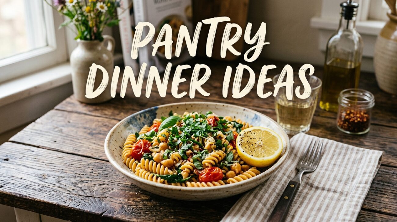 Pantry ingredients arranged for easy dinner recipe