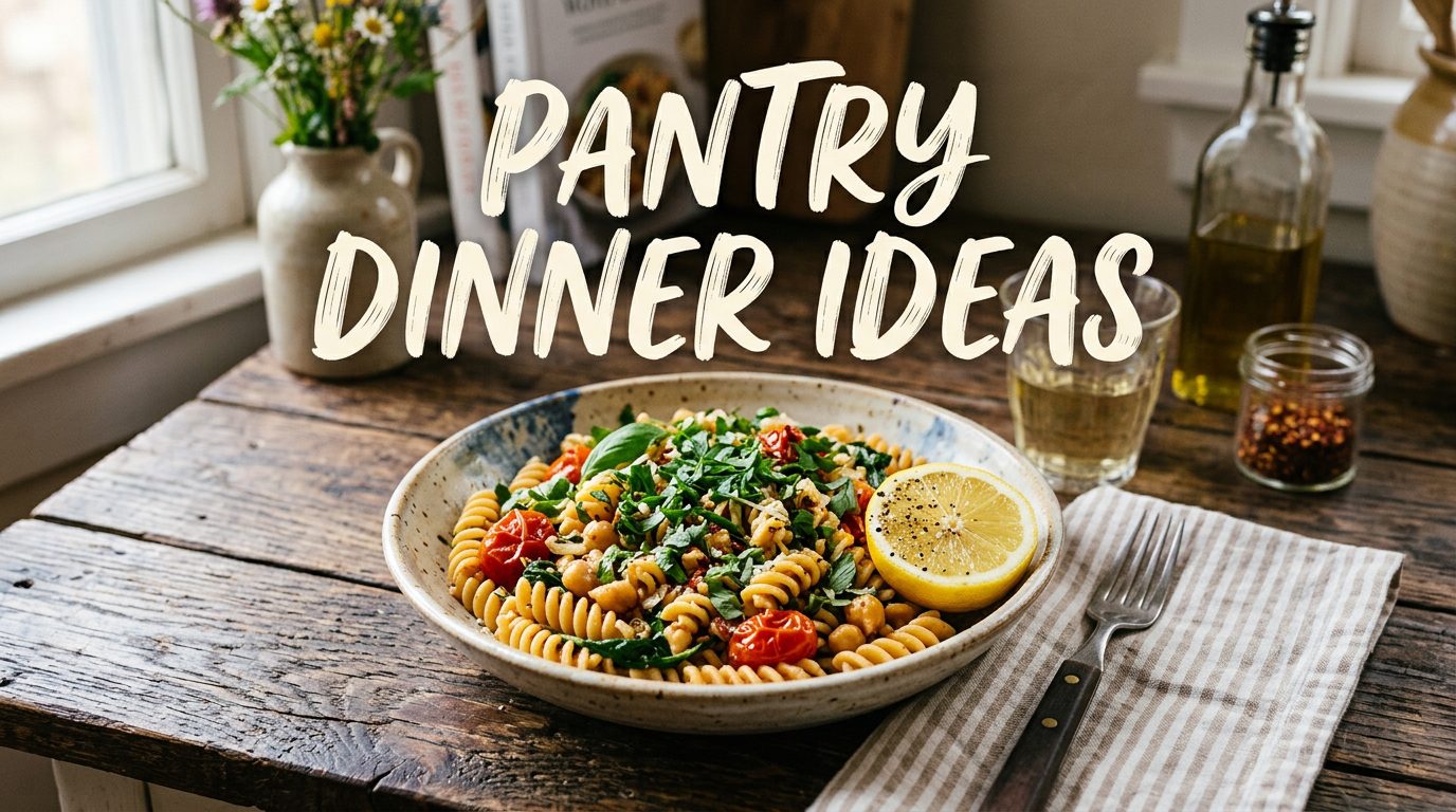 Pantry ingredients arranged for easy dinner recipe