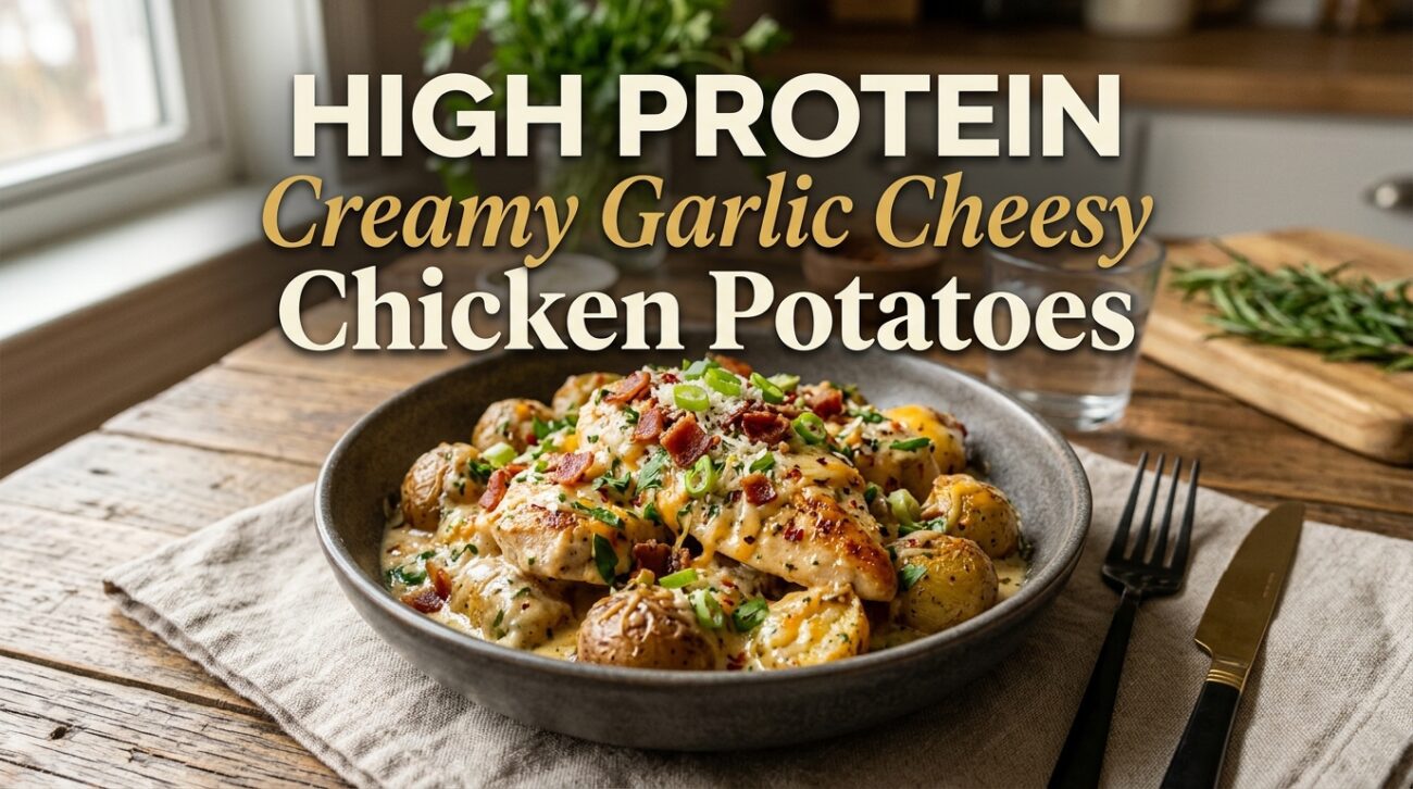 Discover the high protein creamy garlic cheesy chicken potatoes recipe that's delicious and satisfying! Perfect for your next meal.