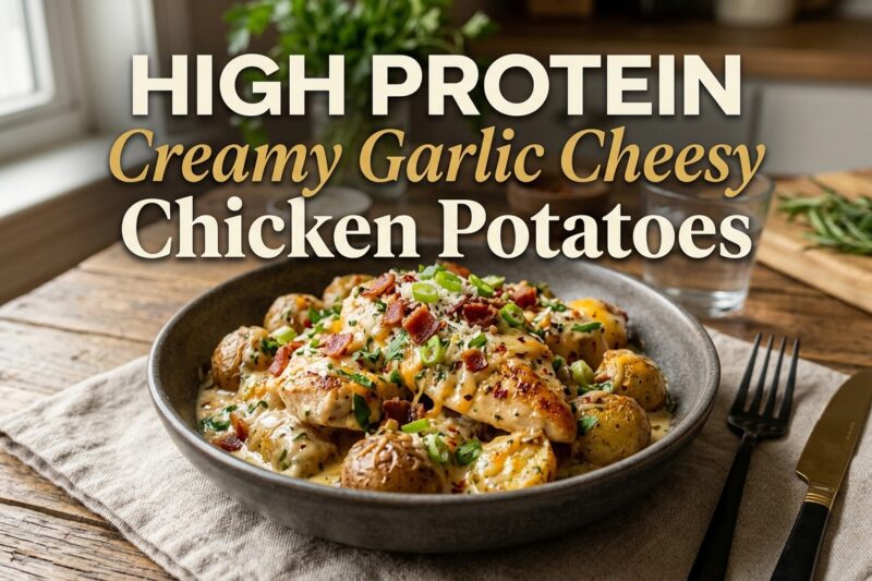 High Protein Creamy Garlic Cheesy Chicken Potatoes Recipe