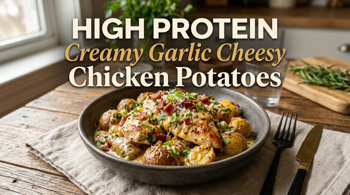 Discover the high protein creamy garlic cheesy chicken potatoes recipe that's delicious and satisfying! Perfect for your next meal.