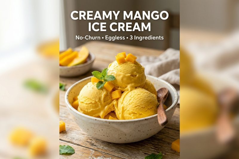 Easy No-Churn Mango Ice Cream Recipe | 3-Ingredient Dessert