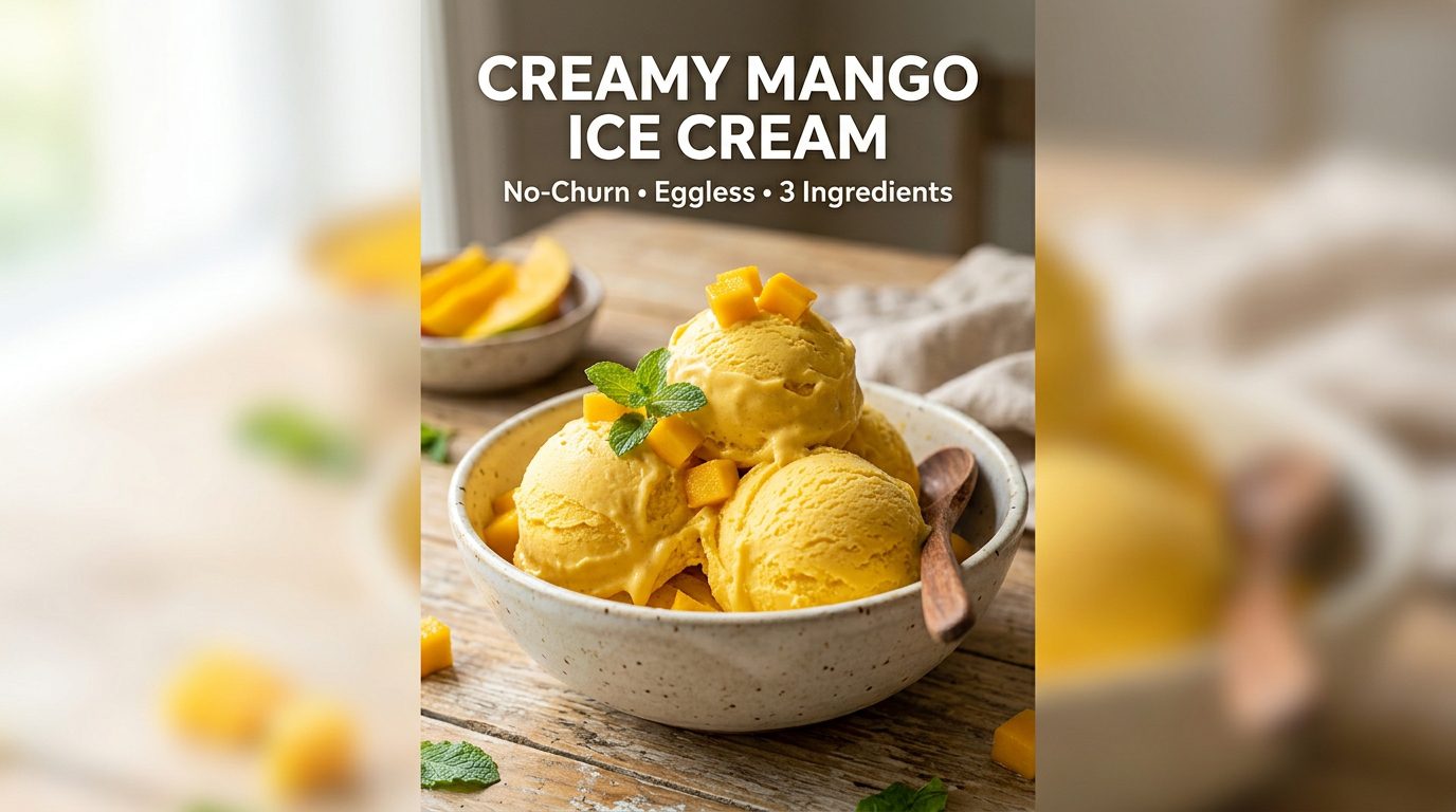 Easy No-Churn Mango Ice Cream Recipe | 3-Ingredient Dessert