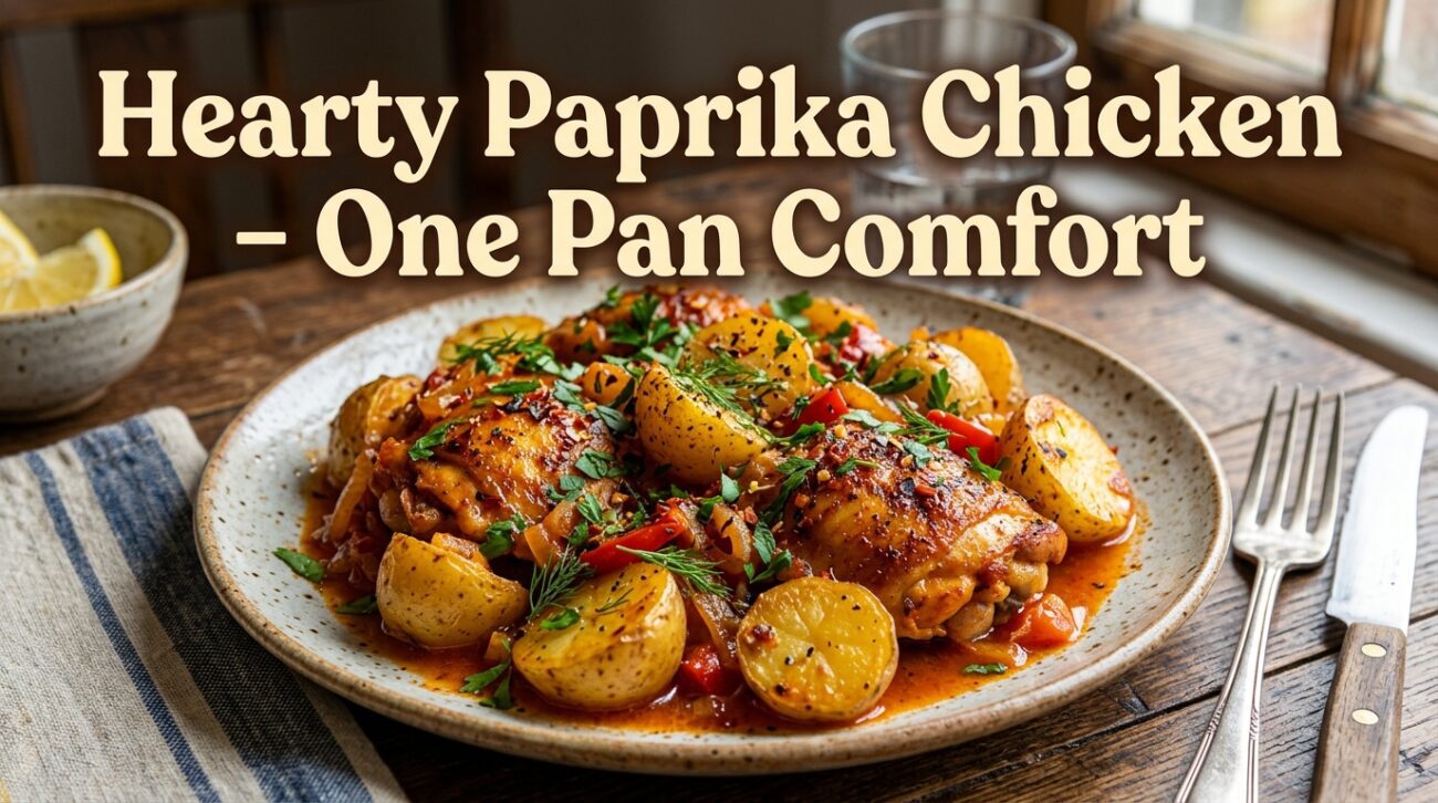 Discover this hearty paprika chicken with potatoes in spiced sauce. A one pan rustic comfort recipe that's perfect for family dinners.