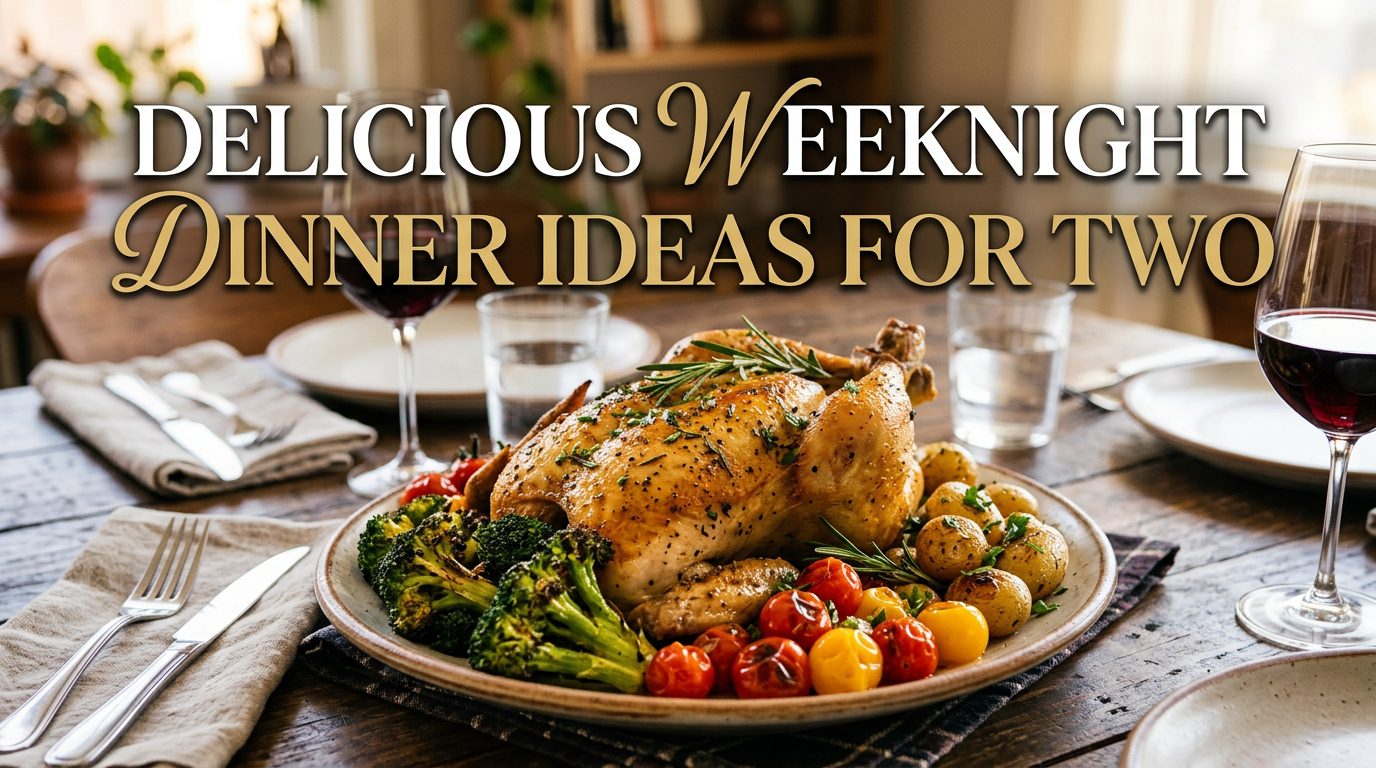 Dinner for two with candles and wine on table