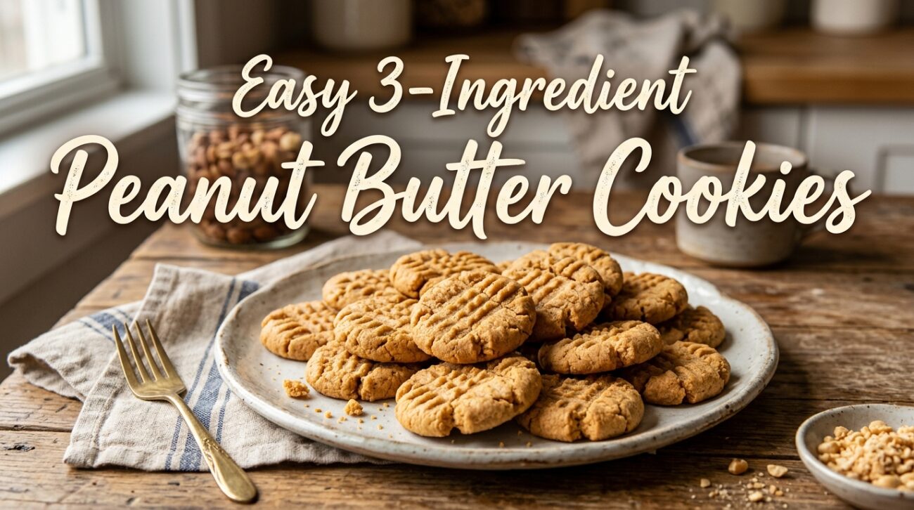 Try this easy peanut butter cookies recipe with just 3 ingredients! Perfect for a quick, delicious treat.
