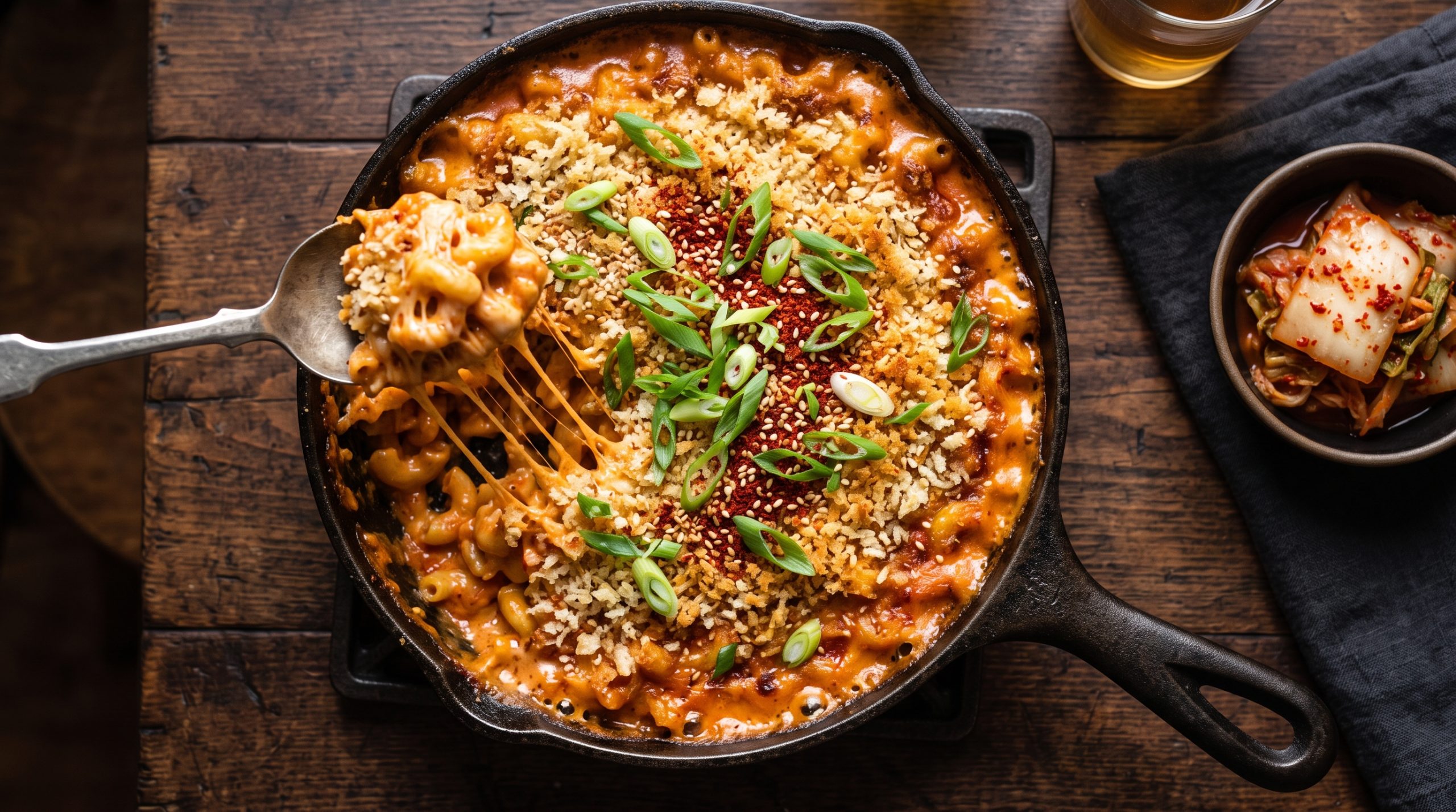 Spicy Korean mac and cheese with gochujang, three melty cheeses, and crispy panko topping. A bold, creamy baked pasta ready in 40 minutes.
