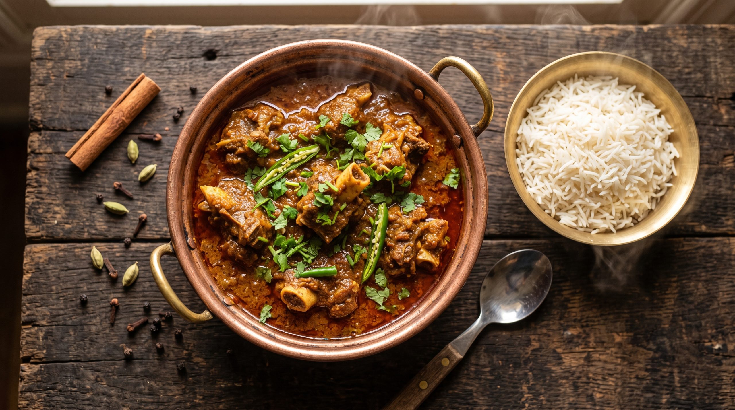 Special Bihari mutton curry made with mustard oil, whole spices, and slow-cooked goat meat. An authentic, deeply spiced curry ready in under 90 minutes.