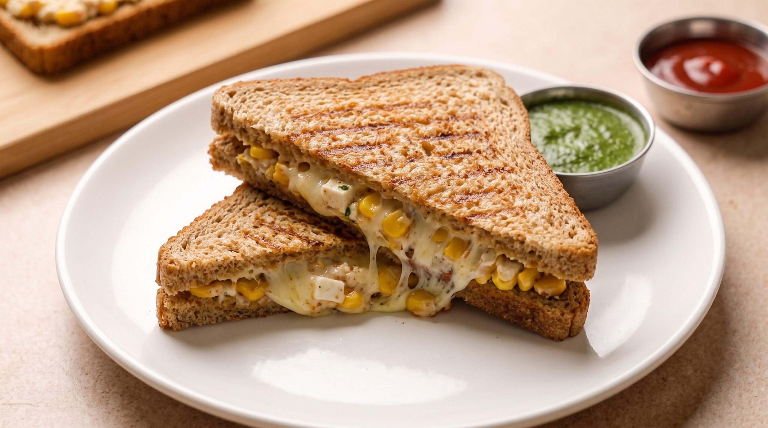 Cheesy Paneer Corn Sandwich Recipe