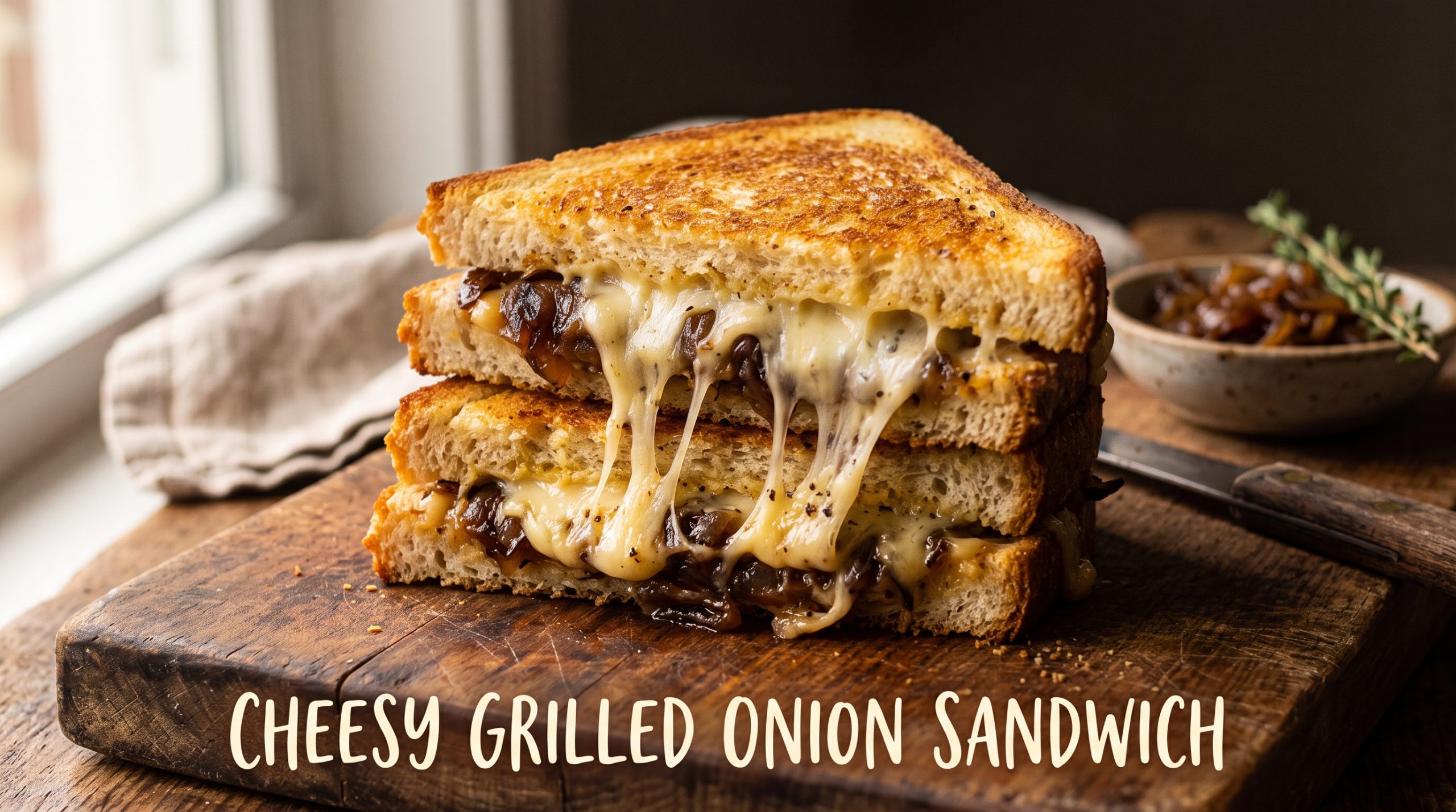 Cheesy grilled onion sandwich with caramelized onions and melty cheese pressed between golden buttered bread. A quick, comforting snack ready in 10 minutes.