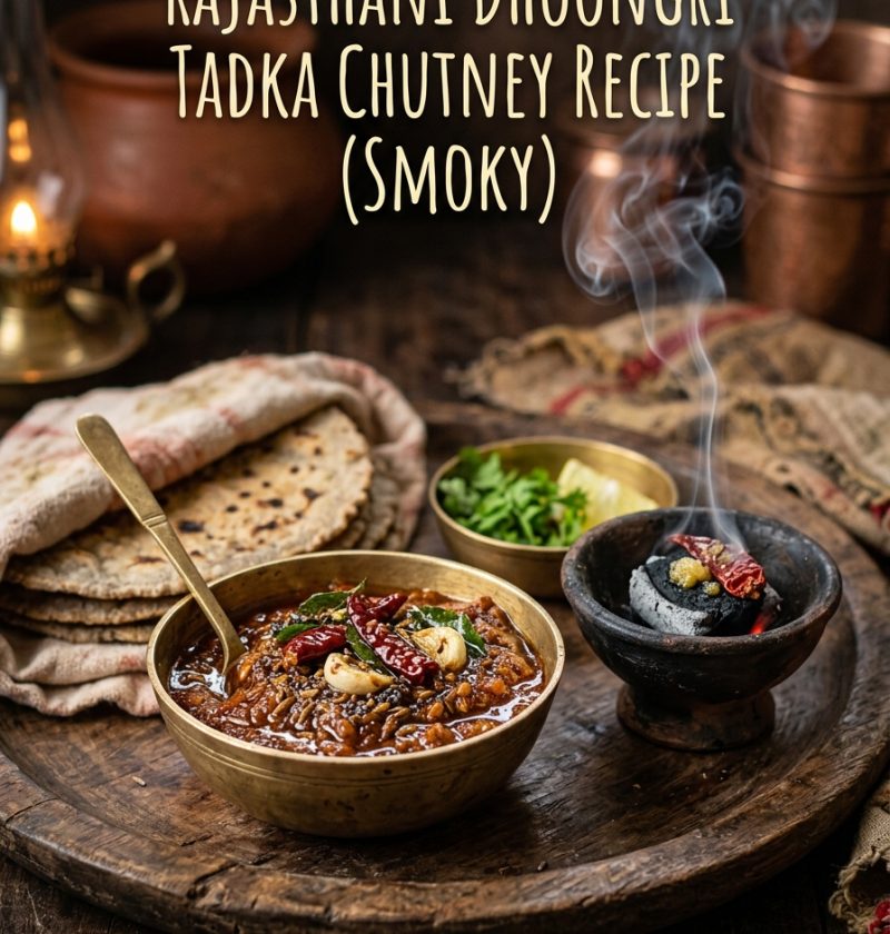 Rajasthani dhoongri tadka chutney with a smoky garlic tempering infused using the traditional dhungar method. A bold, aromatic chutney ready in 20 minutes.