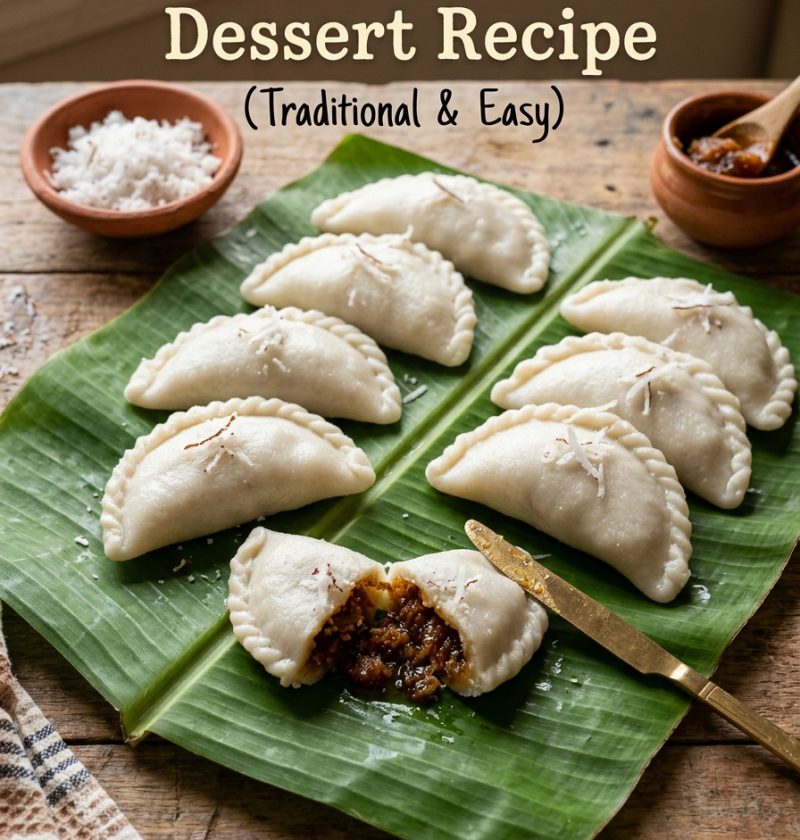 Pitha sweet dessert made with rice flour, coconut, and jaggery filling, steamed until soft. A traditional Indian festive dessert ready in 40 minutes.